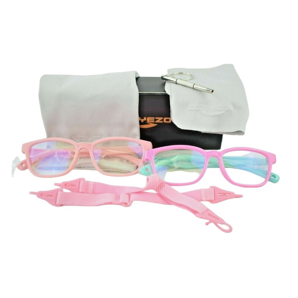 Aieyezo Girls Pink Glasses with Blue Light Blocking Lenses and Accessories